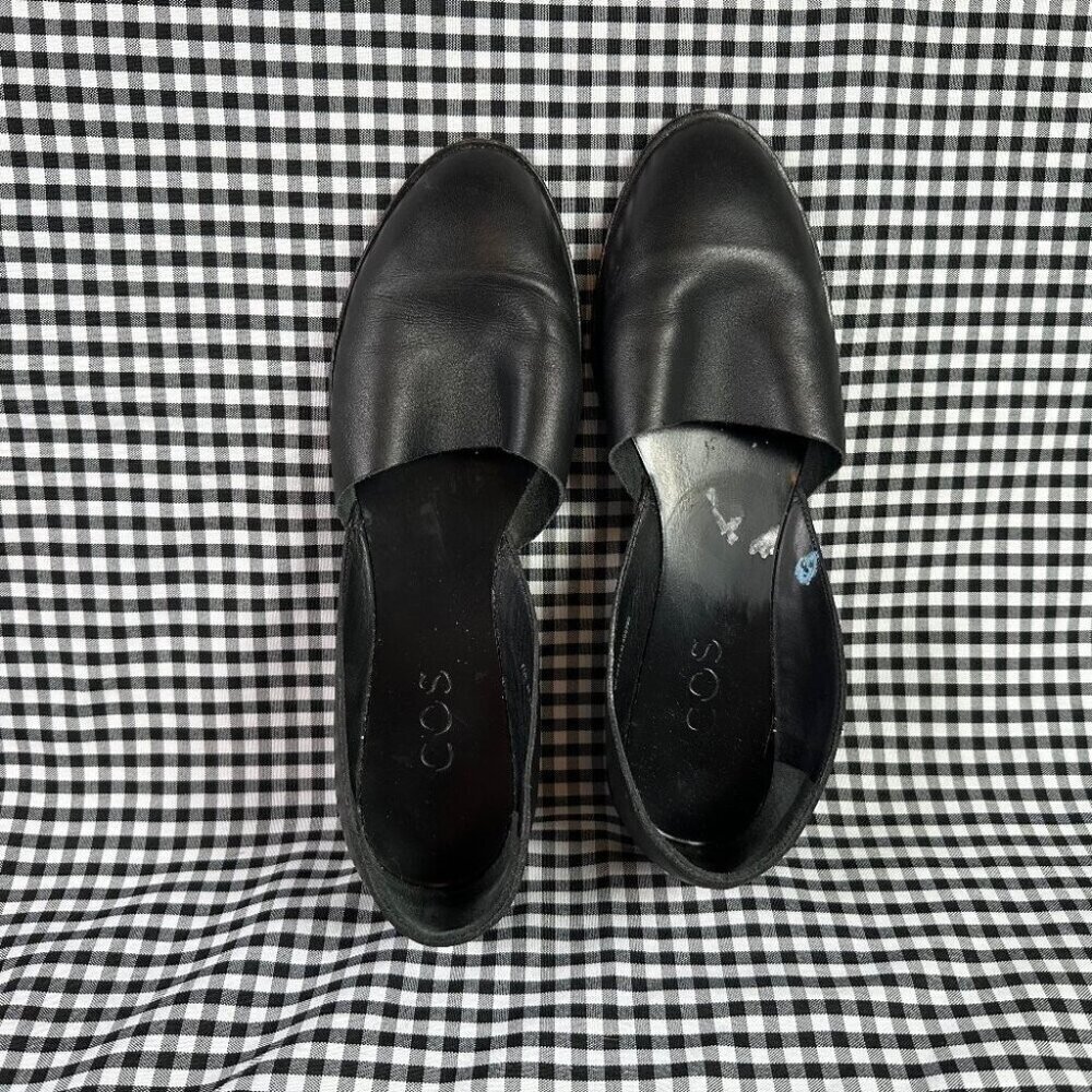 Cos Ballerinaskor Ballet Flats Open Black Leather Minimalist EU 38 / US 8